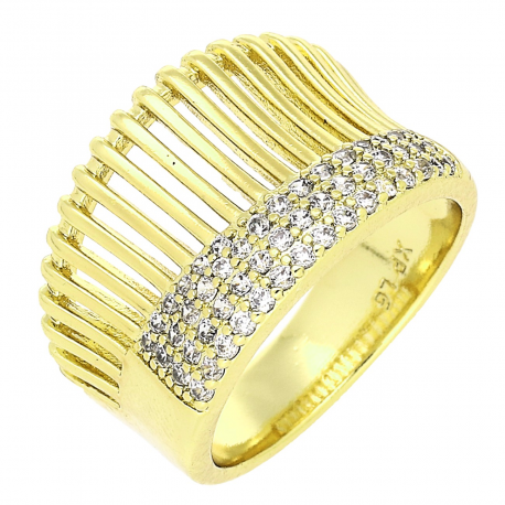 14K PIERŚCIONEK POZŁACANY 14 MM ZŁOTY AŻUR Z BRYLANTAMI XUPING 82533