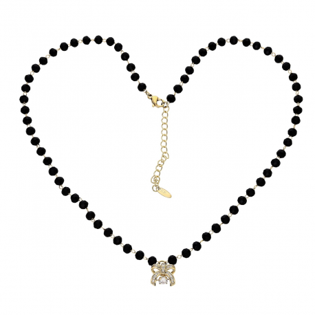 CELEBRYTKA POZŁACANA 43+5 CM KOKARDKA CZARNE KORALIKI XUPING 82580