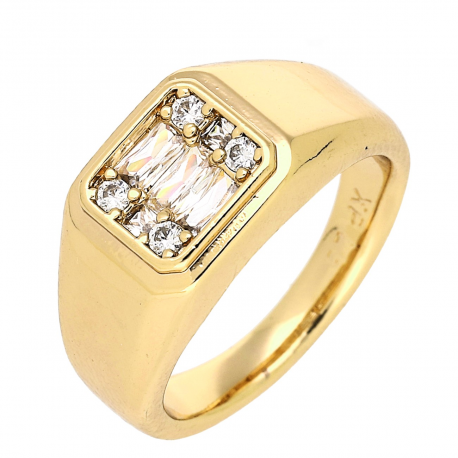 PIERŚCIONEK POZŁACANY 9 MM SYGNECIK Z BRYLANTAMI XUPING 82776