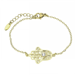 14K BRANSOLETKA POZŁACANA 15+3 CM 15 MM RĘKA FATIMY XUPING 83041