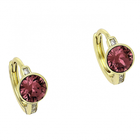 14K KOLCZYKI POZŁACANE 12/6 MM FUCHSIA CRYSTAL XUPING 83052