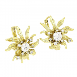 14K KOLCZYKI POZŁACANE 20/20 MM ZŁOTE KWIATY Z BRYLANTAMI XUPING 83083