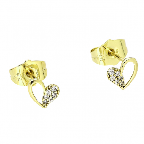 14K KOLCZYKI POZŁACANE 7/6 MM SERDUSZKA Z BRYLANCIKAMI XUPING 83100