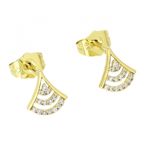 14K KOLCZYKI POZŁACANE 10/9 MM WACHLARZYKI Z BRYLANCIKAMI XUPING 83106