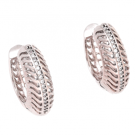 KOLCZYKI PLATYNOWANE 18/7 MM AŻUROWE KÓŁKA Z BRYLANCIKAMI XUPING 83243