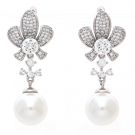 KOLCZYKI PLATYNOWANE 41/17 MM PERŁY ELEGANCJA XUPING 83260