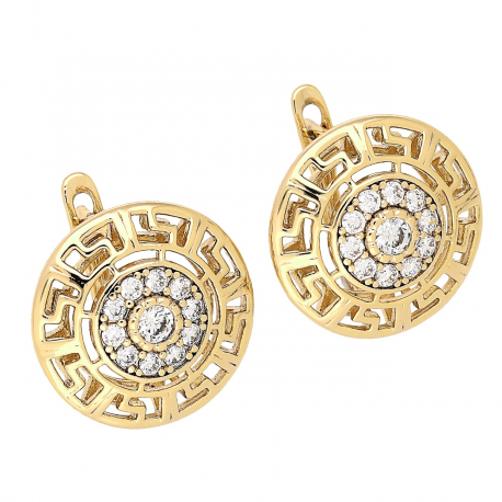 KOLCZYKI POZŁACANE 17 MM GRECKIE AŻUR Z BRYLANTAMI XUPING 83273