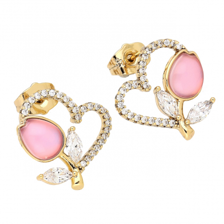 KOLCZYKI POZŁACANE 19/18 MM BRYLANTOWE SERCA XUPING 83320