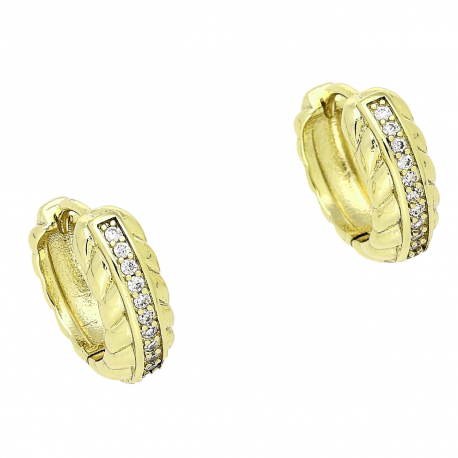 14K KOLCZYKI POZŁACANE 13/5 MM KÓŁECZKA Z BRYLANTAMI XUPING 83440