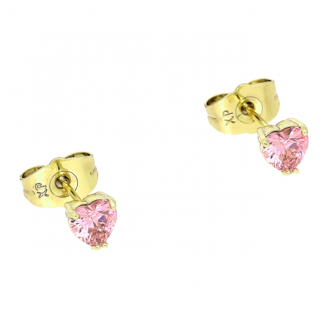 14K KOLCZYKI POZŁACANE 5 MM RÓŻOWY BRYLANT SERCE XUPING 83483