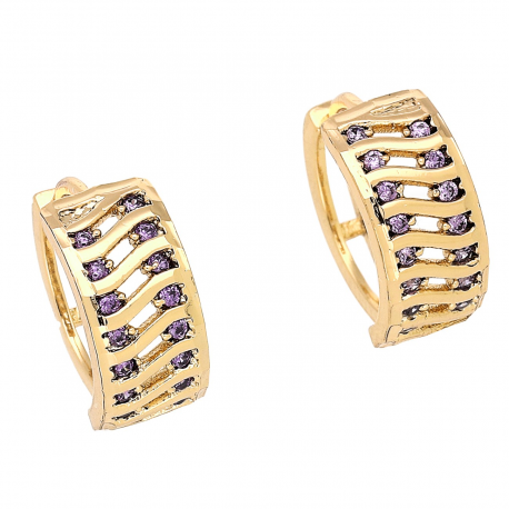 KOLCZYKI POZŁACANE 15/7 MM KÓŁKA Z AMETYŚCIKAMI XUPING 83765