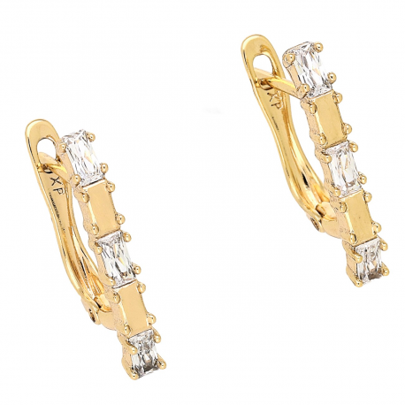 KOLCZYKI POZŁACANE 20/3 MM TRADYCYJNE TRZY BRYLANTY XUPING 83829