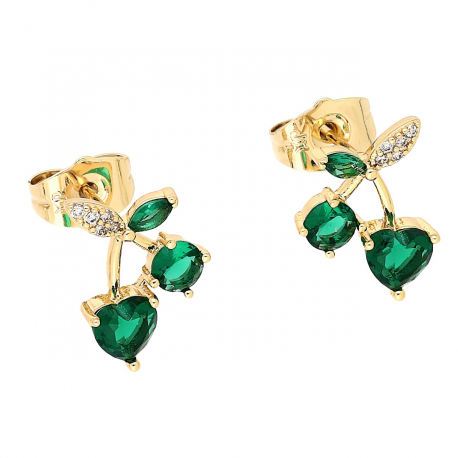KOLCZYKI POZŁACANE 14/10 MM SZMARAGDOWE WISIENKI XUPING 83897