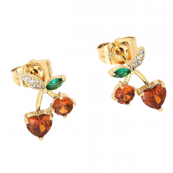 KOLCZYKI POZŁACANE 14/10 MM CZERWONR GRANATY WISIENKI XUPING 83900