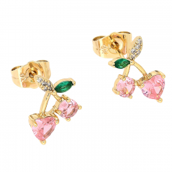 KOLCZYKI POZŁACANE 14/10 MM RÓŻOWE WISIENKI XUPING 83901