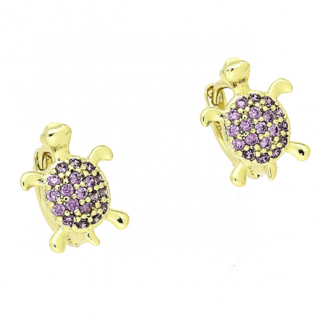 14K KOLCZYKI POZŁACANE 13/10 MM AMETYSTOWE ŻÓŁWIKI XUPING 83993