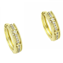 14K KOLCZYKI POZŁACANE 15/4 MM KÓŁKA Z BRYLANTAMI XUPING 84000