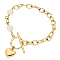 BRANSOLETKA POZŁACANA 19 CM SERCE I DWIE PERŁY XUPING 84099