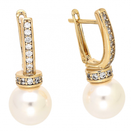 KOLCZYKI POZŁACANE 26/10 MM TRADYCYJNE Z PERŁĄ XUPING 84126