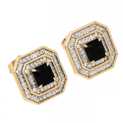 KOLCZYKI POZŁACANE 15 MM CZARNY RADIANT W BRYLANTACH XUPING 84179