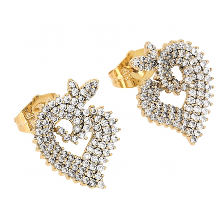 KOLCZYKI POZŁACANE 17/14 MM BRYLANTOWE SERCA XUPING 84182