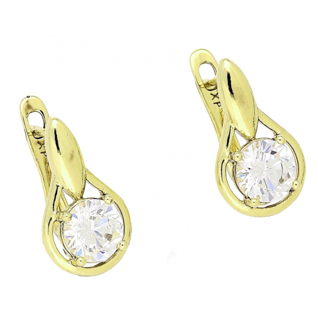 14K KOLCZYKI POZŁACANE 16/9 MM TRADYCYJNE Z BRYLANTEM XUPING 84385