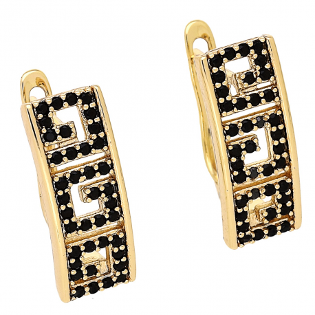 KOLCZYKI POZŁACANE 18/7 MM GREK Z CZARNYMI BRYLANCIKAMI XUPING BS02