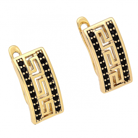 KOLCZYKI POZŁACANE 16/8 MM GREK Z CZARNYMI BRYLANCIKAMI XUPING BS03