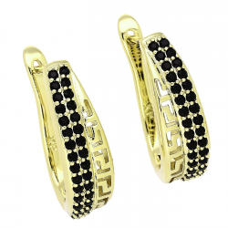 14K KOLCZYKI POZŁACANE 23/7,5 MM GREK Z CZARNYMI BRYLANCIKAMI XUPING BS04