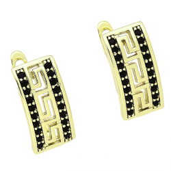 14K KOLCZYKI POZŁACANE 16/8 MM GREK Z CZARNYMI BRYLANCIKAMI XUPING BS06