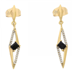 KOLCZYKI POZŁACANE 36/6 MM ELEGANTKI Z CZARNYM BRYLANTEM XUPING 84526