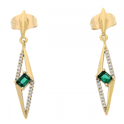 KOLCZYKI POZŁACANE 36/6 MM ELEGANTKI ZE SZMARAGDEM XUPING 84528