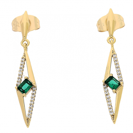 KOLCZYKI POZŁACANE 36/6 MM ELEGANTKI ZE SZMARAGDEM XUPING 84528