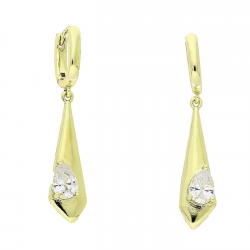 14K KOLCZYKI POZŁACANE 38/7,5 MM ELEGANTKI Z BRULANTEM ŁEZKĄ XUPING 84766