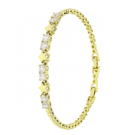 14K BRANSOLETKA POZŁACANA 18,5-17 CM 6 MM BRYLANTY I GWIAZDY XUPING 85104