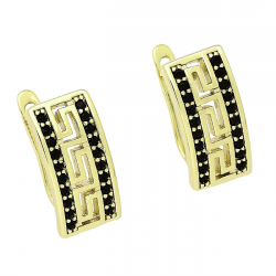 14K KOLCZYKI POZŁACANE 16/8 MM GREK CZARNE BRYLANTY XUPING 85113