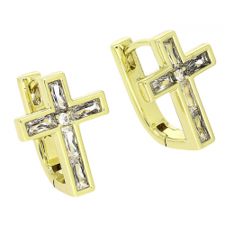 14K KOLCZYKI POZŁACANE 16/12 MM BRYLANTOWY KRZYŻYK XUPING 85116