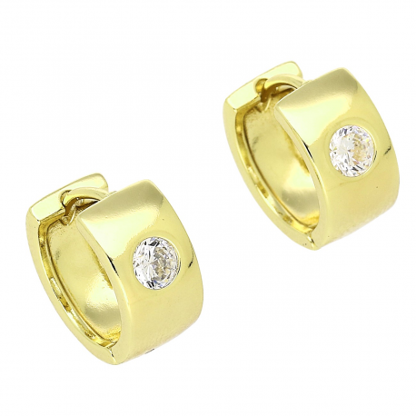 14K KOLCZYKI POZŁACANE 12/6 MM ZŁOTE KÓŁKA Z BRYLANTEM XUPING 85136