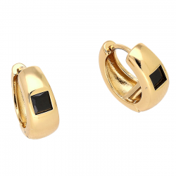 KOLCZYKI POZŁACANE 14/6 MM TRADYCYJNE Z CZARNYM BRYLANTEM XUPING 85286