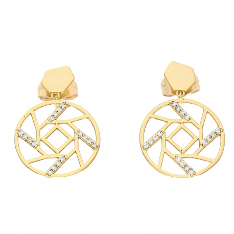 KOLCZYKI POZŁACANE 25/17 MM AŻUROWE KRĘGI XUPING 85321